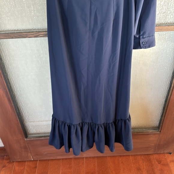 Rokh One Shoulder Knot Dress Women's 36 Navy Blue Crepe Midi Ruffle US size 6. - Picture 10 of 12